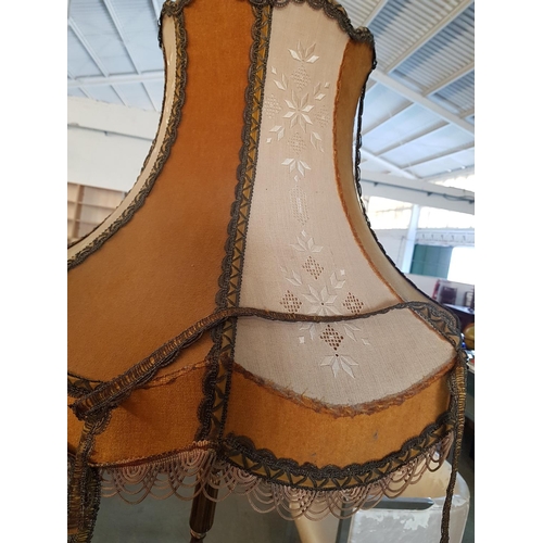 113 - Vintage Circa 50 - 70's Brass Effect Floor Lamp with Embroidery Elements Lame Shade, A/F (H:185cm)