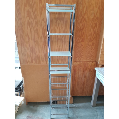 142 - Chrome Storage Unit; 4 x Toughened Frosted Glass Shelves and 3 x Wire Baskets (30 x 22 x 165.5cm)