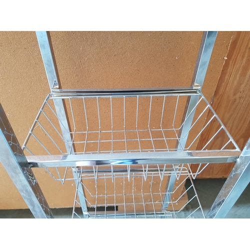 142 - Chrome Storage Unit; 4 x Toughened Frosted Glass Shelves and 3 x Wire Baskets (30 x 22 x 165.5cm)