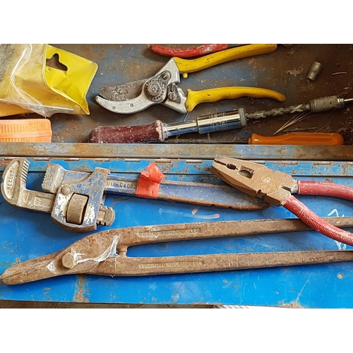 33 - Large Collection of Tools; Pipe Wrench, Pincers Catters etc Together with 2 x Tool Boxes (Large Meta... 