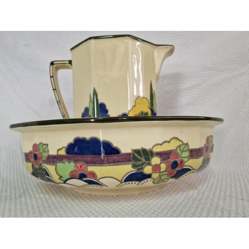 558 - Large Antique Royal Doulton Jug and Washbowl; Circa 1930's with Tall Hexagonal Jug (Approx. H: 26cm)... 