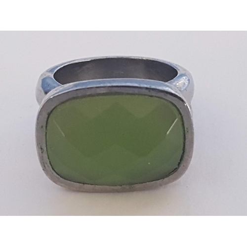 737 - Dyrberg Kern Ring with Large Green Stone, Size N Together with Men's Titanium Ring / Band, Size U/V