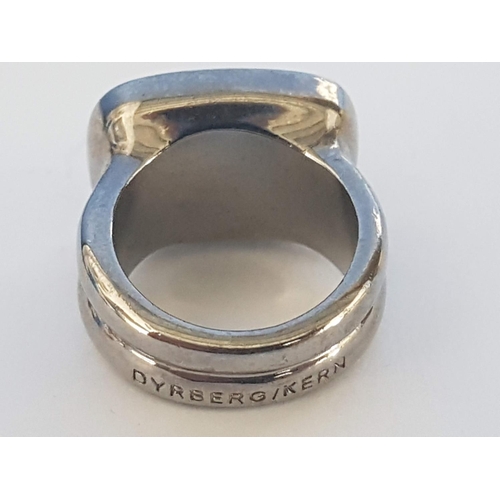 737 - Dyrberg Kern Ring with Large Green Stone, Size N Together with Men's Titanium Ring / Band, Size U/V