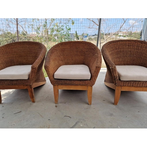 456 - 3 x Rattan Garden Chairs with Cushions