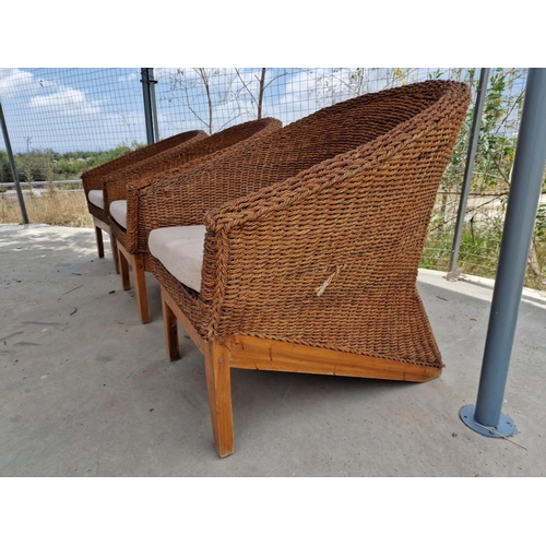 456 - 3 x Rattan Garden Chairs with Cushions