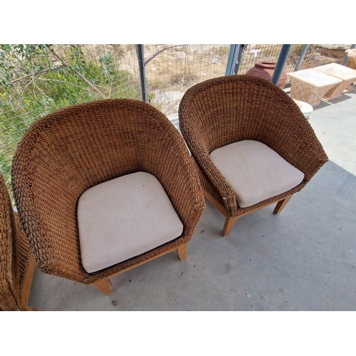 456 - 3 x Rattan Garden Chairs with Cushions