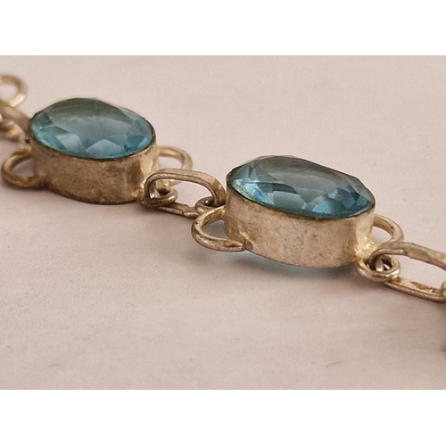 73 - Decorative White Metal Bracelet with 5 x Aqa Marine Colour Stones, Stamped '925', (Approx. L: 19cm, ... 