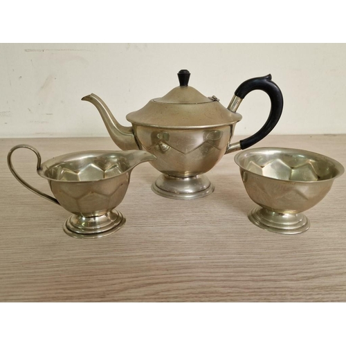 88 - Vintage / Retro Silver Plated 3-Piece Tea Set of Tea Pot, Milk Jug and Sugar Bowl, (3)