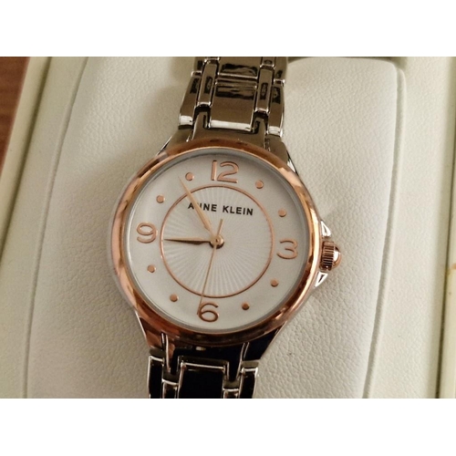 810 - 'Anne Klein' Wristwatch (AK/2959 - Y121F), Stainless Steel Colour with White Face and Gold Tone Hour... 