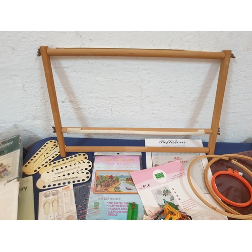 816 - Collection of Embroidery Materials, Stretchers, Thread, Organizers, Kits, Pattern etc