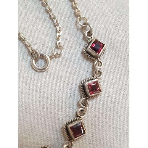 821 - Sterling Silver Hallmarked Ladies Pendant Necklace with Red Square Stones, Sterling Silver Hallmarke... 