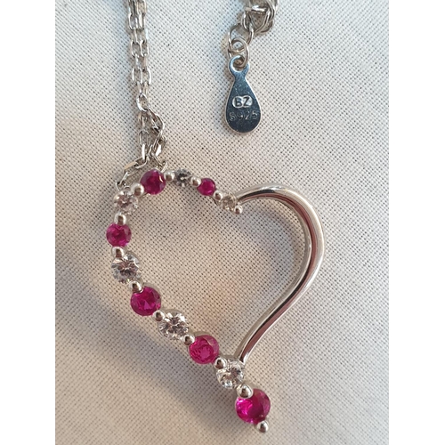 824 - Sterling Silver Hallmarked .925 Heart Themed Ladies Pendant with Purple Stones, a .925 Bracelet Hear... 