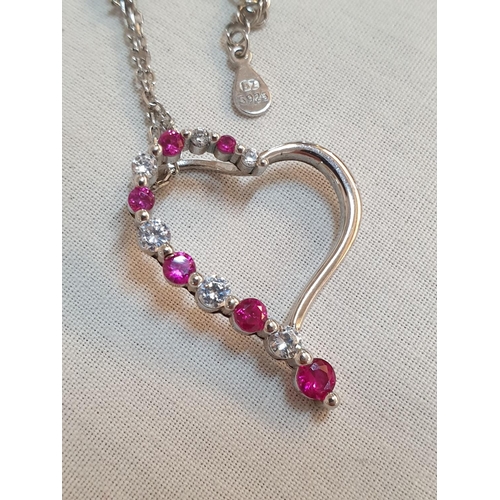 824 - Sterling Silver Hallmarked .925 Heart Themed Ladies Pendant with Purple Stones, a .925 Bracelet Hear... 