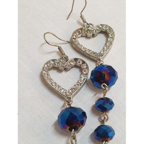 830 - Costume Jewellery inc; Pair of Dangling Earrings, Heart with Crystal