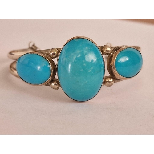 74 - Decorative Sterling Silver Bracelet with 3 x Opal Cut Turquoise Colour Stones, (Total Weight Approx.... 