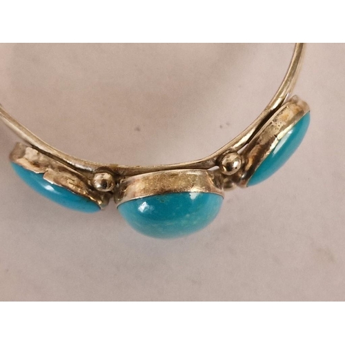 74 - Decorative Sterling Silver Bracelet with 3 x Opal Cut Turquoise Colour Stones, (Total Weight Approx.... 