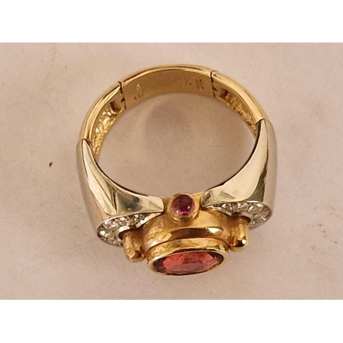 76 - Designer 14ct Two-Tone Gold with Oval Cut Ruby(?) Red Stone and Surrounding 14 x Round Cut Diamonds,... 