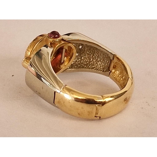 76 - Designer 14ct Two-Tone Gold with Oval Cut Ruby(?) Red Stone and Surrounding 14 x Round Cut Diamonds,... 