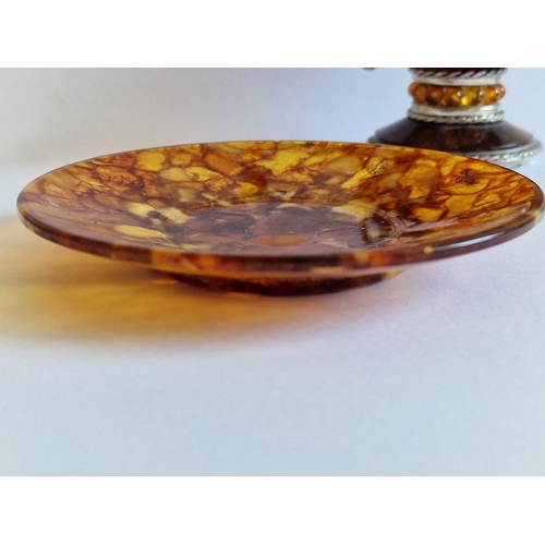 90 - Natural Amber Cup with Decorative White Metal Mount, Handle and Base, (Approx. H: 8cm), Together wit... 