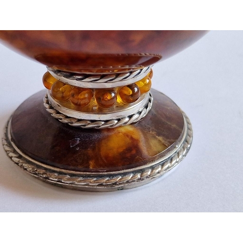 90 - Natural Amber Cup with Decorative White Metal Mount, Handle and Base, (Approx. H: 8cm), Together wit... 