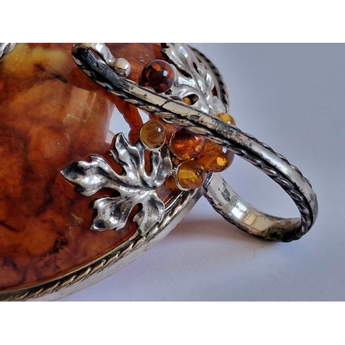 90 - Natural Amber Cup with Decorative White Metal Mount, Handle and Base, (Approx. H: 8cm), Together wit... 