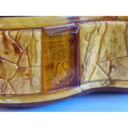 93 - Decorative Natural Amber and Wood Ashtray, (Approx. 16 x 11 x 6cm Overall)