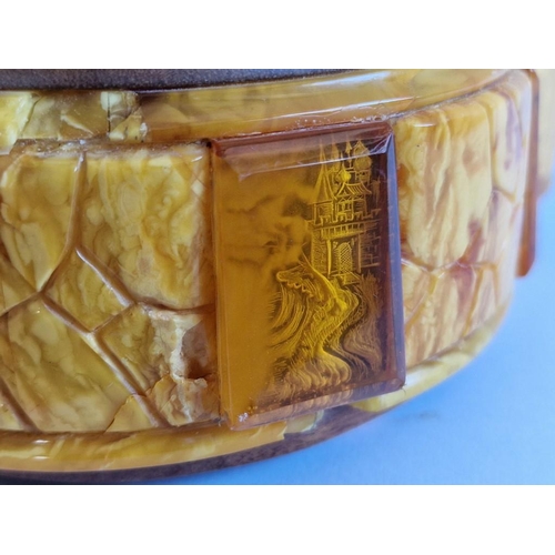 93 - Decorative Natural Amber and Wood Ashtray, (Approx. 16 x 11 x 6cm Overall)