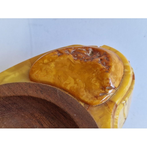 93 - Decorative Natural Amber and Wood Ashtray, (Approx. 16 x 11 x 6cm Overall)