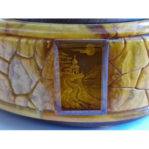 93 - Decorative Natural Amber and Wood Ashtray, (Approx. 16 x 11 x 6cm Overall)