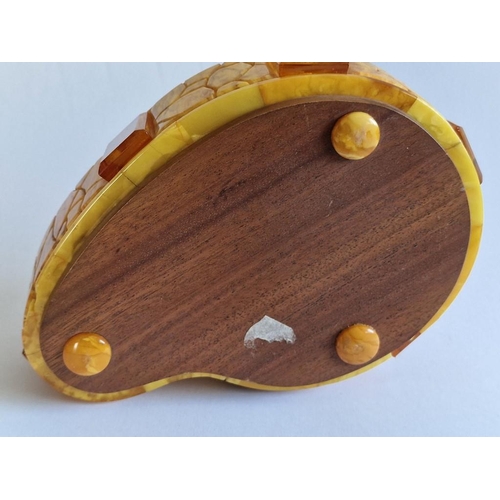 93 - Decorative Natural Amber and Wood Ashtray, (Approx. 16 x 11 x 6cm Overall)