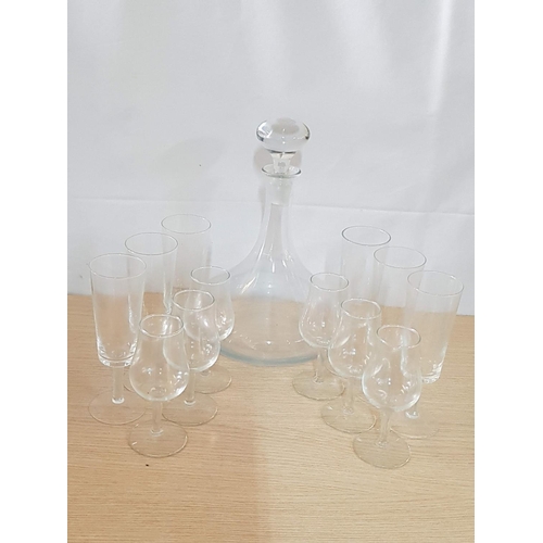 100 - Wine / Sherry Set; Wine Glass Decanter with Stopper, 6 x Wine Glasses and 6 x Sherry Glasses (13pcs)