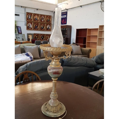 103 - Vintage Onyx / Brass Effect Lamp (Missing Glass Lamp Shade), (H:79cm), (Un-Tested)