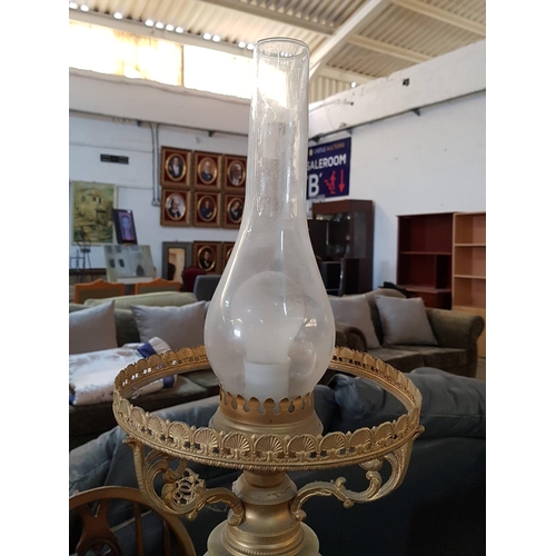 103 - Vintage Onyx / Brass Effect Lamp (Missing Glass Lamp Shade), (H:79cm), (Un-Tested)