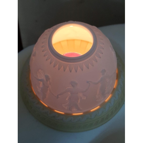 198 - Wedgewood Primrose Jasperware - Lithophane Votive Candle Holder, Base is Primrose Yellow Jasperware ... 