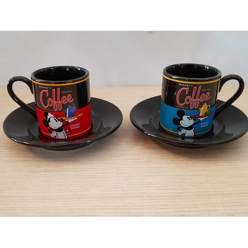 32 - Disney Tableware; Minnie and Mickey Espresso Cups with Saucers (+1extra) and Large Mickie 