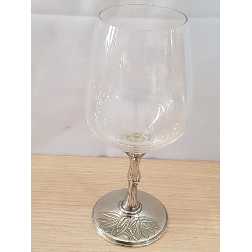 77 - Set of 10 x Wine Glass with White Metal Legs (Probably Pewter) Decorated with Leaf Pattern