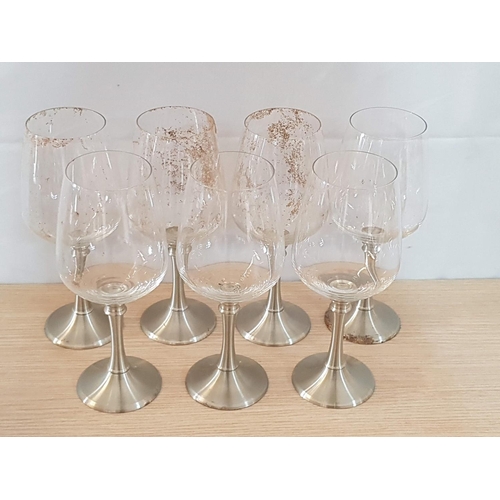 79 - Set of Modern 7 x Wine Glasses with White Metal Legs (Probably Pewter)