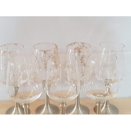 79 - Set of Modern 7 x Wine Glasses with White Metal Legs (Probably Pewter)