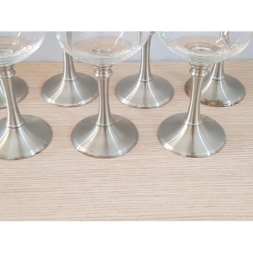 79 - Set of Modern 7 x Wine Glasses with White Metal Legs (Probably Pewter)