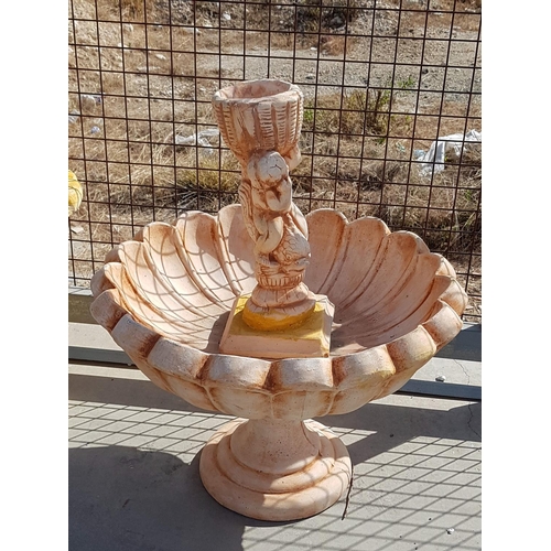 124 - Clay Garden Fountain Floral Shape Base with Figurines on Top (Ø67 x H:78cm)