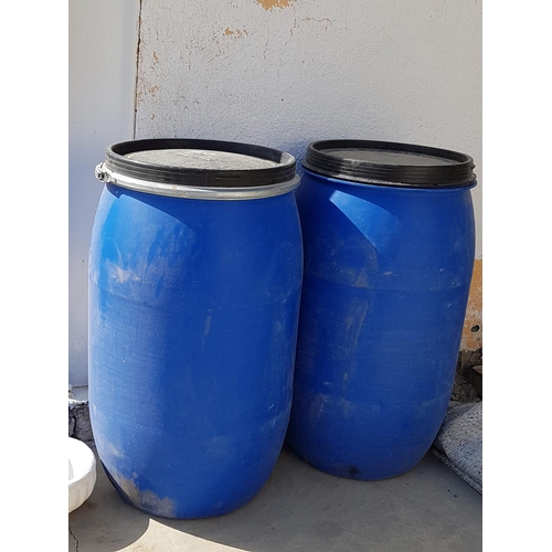 203 - 2 x 120L each Open Top Plastic Drum (Barrels) wit Lid (L:98 x Ø52cm each)