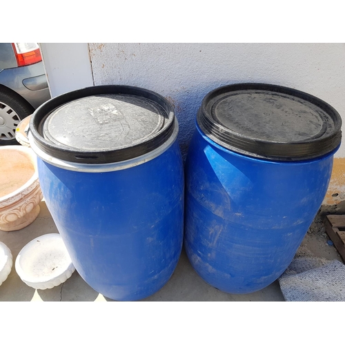 203 - 2 x 120L each Open Top Plastic Drum (Barrels) wit Lid (L:98 x Ø52cm each)