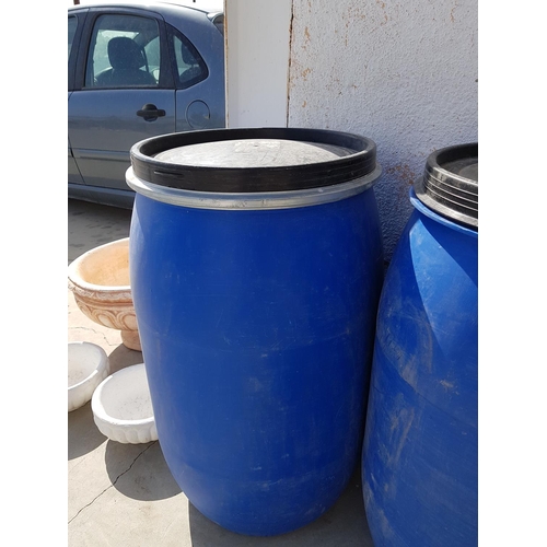 203 - 2 x 120L each Open Top Plastic Drum (Barrels) wit Lid (L:98 x Ø52cm each)