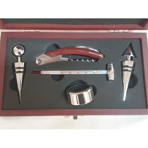 213 - Wine Kit Box inc; 2 x Wine Bottle Stoppers, Wine Opener, Pocket Knife, Thermometer, Decorative Displ... 