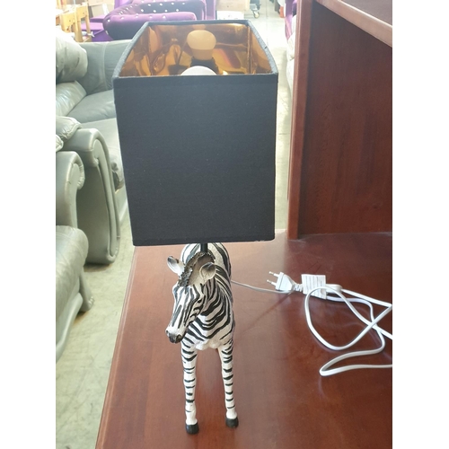 218 - Zebra Lamp, Modern Table Lamp Zebra Shape Base and Rectangular Black Lamp Shade (Un-Tested)