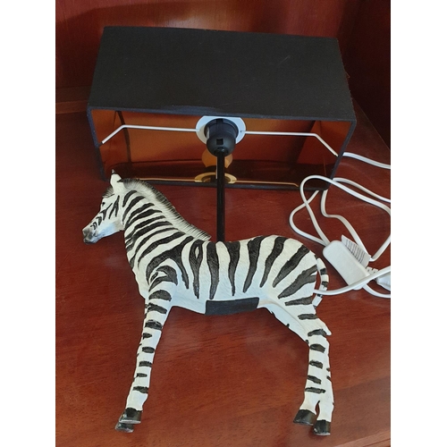 218 - Zebra Lamp, Modern Table Lamp Zebra Shape Base and Rectangular Black Lamp Shade (Un-Tested)