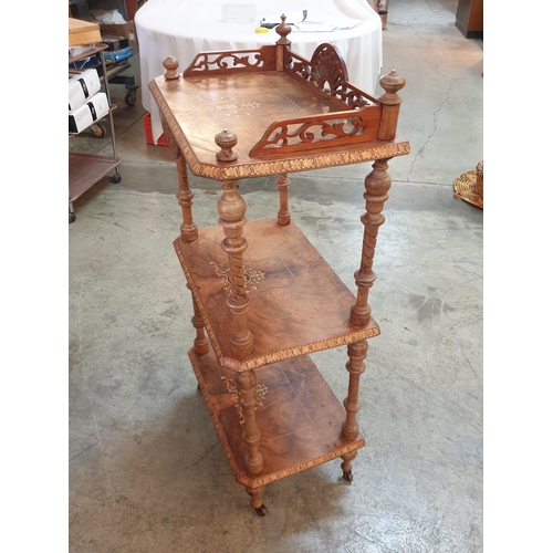 221 - Antique Austrian 3 - Tier Wheeled Whatnot with Decorative Floral Details (112 x 56 x 35cm)