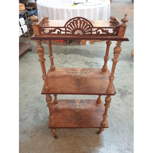 221 - Antique Austrian 3 - Tier Wheeled Whatnot with Decorative Floral Details (112 x 56 x 35cm)