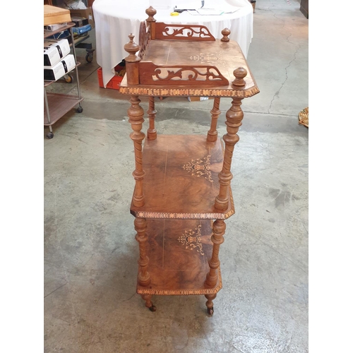 221 - Antique Austrian 3 - Tier Wheeled Whatnot with Decorative Floral Details (112 x 56 x 35cm)