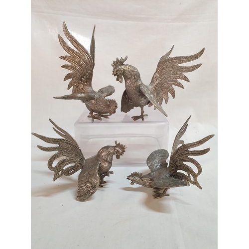 243 - Vintage Collection of 4 x White Metal Fighting Cockerel Figures (2 x Small; H:8cm & H:12, 2 x Large;... 